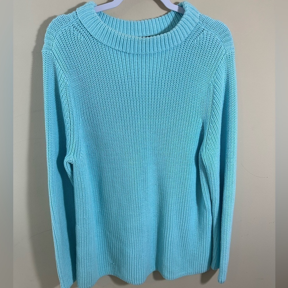 Talbots Sweater  100% cotton crewneck  substantial knit Aqua size XL